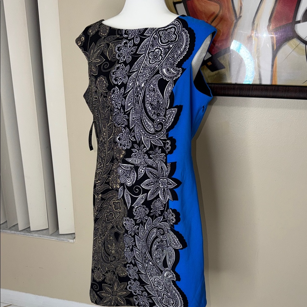 NY Collection Blue and Black Paisley Mini Dress